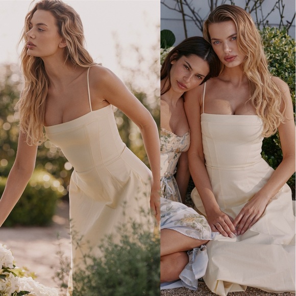 House of CB‎ DOLLY Lemon Stretch Cotton A-Line Midi Sundress light yellow NWOT M - Picture 6 of 10